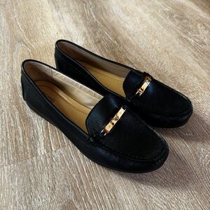 Michael Kors everett loafer flat 9 black leather gold tortoise